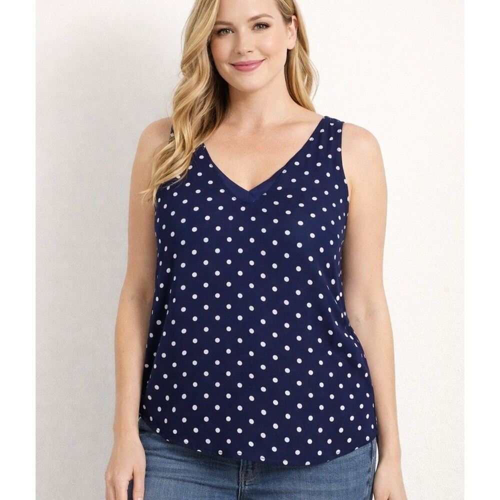 Nine Britton Polka Dot Tank Women XL Navy Sleeveless V Neck NWT